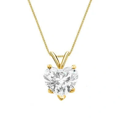 Pre-owned Shine Brite With A Diamond 2 Ct Heart Shaped Real Solid 14k Yellow Gold Solitaire Pendant 18" Necklace In White/colorless