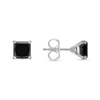 Pre-owned Shine Brite With A Diamond 2 Ct Princess Cut Black Earrings Studs Solid 14k White Gold Push Back Martini In White/colorless