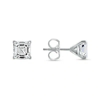 Pre-owned Shine Brite With A Diamond 2 Ct Princess Cut Earrings Studs Real Solid 14k White Gold Push Back Martini In White/colorless
