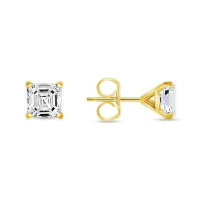 Pre-owned Shine Brite With A Diamond 2 Ct Princess Cut Earrings Studs Real Solid 14k Yellow Gold Push Back Martini