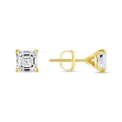 Pre-owned Shine Brite With A Diamond 2 Ct Princess Cut Earrings Studs Real Solid 14k Yellow Gold Screw Back Martini In White/colorless