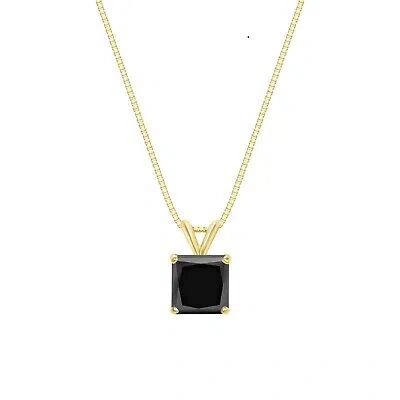 Pre-owned Shine Brite With A Diamond 2 Ct Princess Cut Black Solid 18k Yellow Gold Solitaire Pendant 18" Necklace
