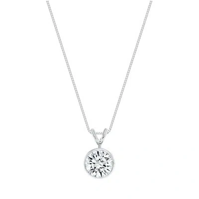 Pre-owned Shine Brite With A Diamond 2 Ct Round 14k White Gold Created Diamond Solitaire Pendant Necklace Bezel 18" In White/colorless