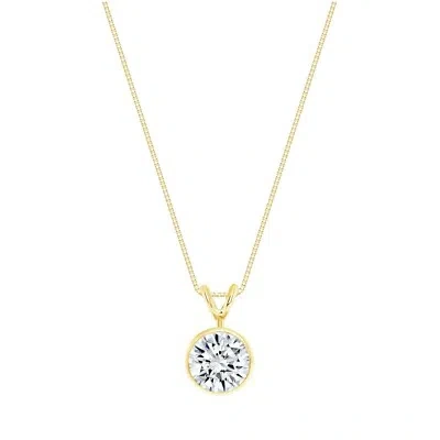 Pre-owned Shine Brite With A Diamond 2 Ct Round 14k Yellow Gold Simulated Diamond Solitaire Pendant Necklace Bezel 18 In White/colorless
