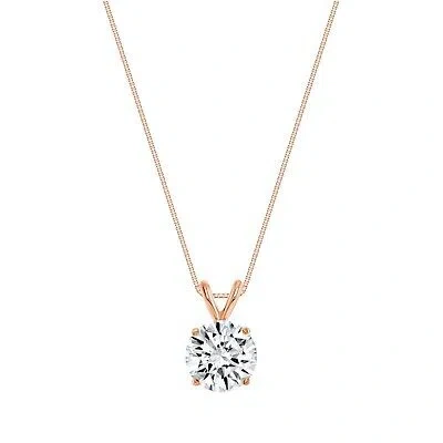 Pre-owned Shine Brite With A Diamond 2 Ct Round Brilliant Cut Solid 14k Rose Gold Solitaire Pendant 18" Necklace In White/colorless