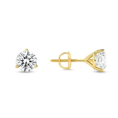 Pre-owned Shine Brite With A Diamond 2 Ct Round Earrings Studs Solid 14k Yellow Gold Brilliant Cut Screw Back Martini In White/colorless