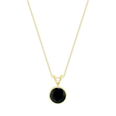 Pre-owned Shine Brite With A Diamond 2 Ct Round Cut Black Solid 18k Yellow Gold Solitaire Bezel Pendant 18" Necklace