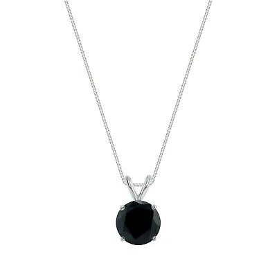 Pre-owned Shine Brite With A Diamond 2 Ct Round Cut Black Solid Real 14k White Gold Solitaire Pendant 18" Necklace