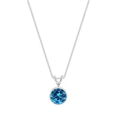 Pre-owned Shine Brite With A Diamond 2 Ct Round Cut Blue Solid 18k White Gold Solitaire Bezel Pendant 18" Necklace