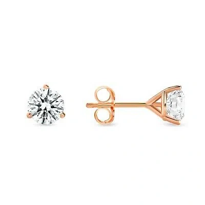 Pre-owned Shine Brite With A Diamond 2 Ct Round Earrings Studs Solid 14k Rose Gold Brilliant Cut Push Back Martini In White/colorless