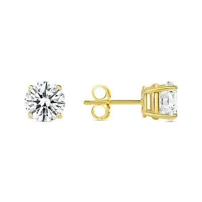 Pre-owned Shine Brite With A Diamond 2 Ct Round Created Diamond Earrings Studs Real 14k Yellow Gold Basket Push Back In White/colorless