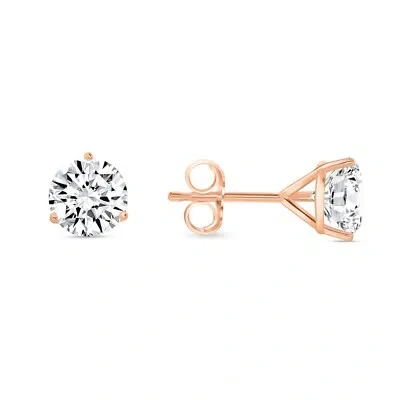 Pre-owned Shine Brite With A Diamond 2 Ct Round Lab Created Grown Diamond Earrings 14k Rose Gold E/vvs Martini Push In White/colorless