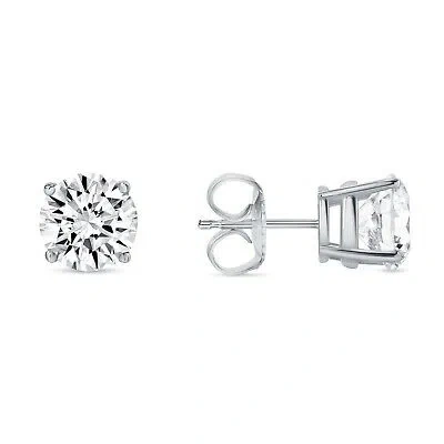 Pre-owned Shine Brite With A Diamond 2 Ct Round Lab Created Grown Diamond Earrings 14k White Gold G/vs Basket Push In White/colorless