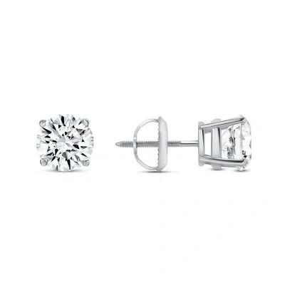 Pre-owned Shine Brite With A Diamond 2 Ct Round Lab Created Grown Diamond Earrings 14k White Gold G/vs Basket Screw In White/colorless