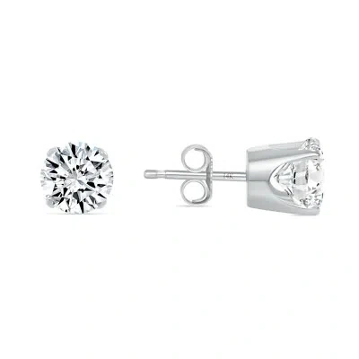 Pre-owned Shine Brite With A Diamond 2 Ct Round Lab Created Grown Diamond Earrings 14k White Gold G/vs Crown Push In White/colorless