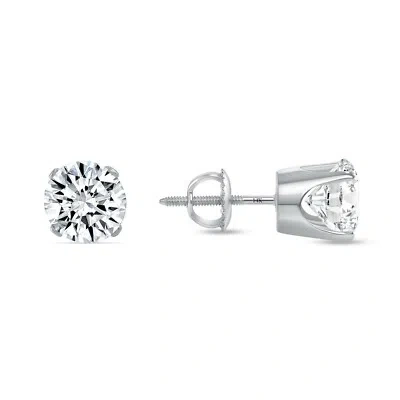 Pre-owned Shine Brite With A Diamond 2 Ct Round Lab Created Grown Diamond Earrings 14k White Gold G/vs Crown Screw In White/colorless