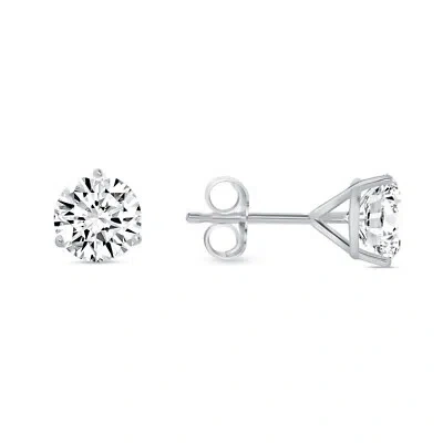 Pre-owned Shine Brite With A Diamond 2 Ct Round Lab Created Grown Diamond Earrings 14k White Gold G/vs Martini Push In White/colorless
