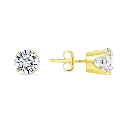 Pre-owned Shine Brite With A Diamond 2 Ct Round Lab Created Grown Diamond Earrings 14k Yellow Gold E/vvs Crown Push