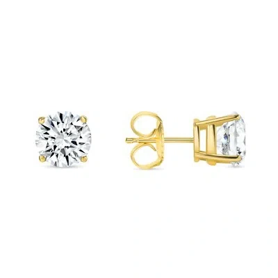 Pre-owned Shine Brite With A Diamond 2 Ct Round Lab Created Grown Diamond Earrings 14k Yellow Gold G/vs Basket Push