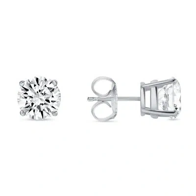 Pre-owned Shine Brite With A Diamond 2 Ct Round Lab Created Grown Diamond Earrings 18k White Gold G/vs Basket Push In White/colorless
