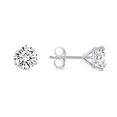 Pre-owned Shine Brite With A Diamond 2 Ct Round Lab Created Grown Diamond Earrings 18k White Gold G/vs Martini Push In White/colorless