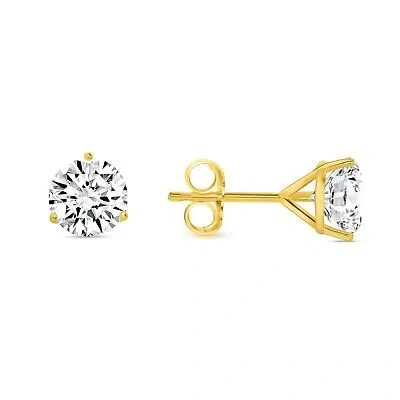 Pre-owned Shine Brite With A Diamond 2 Ct Round Lab Created Grown Diamond Earrings 18k Yellow Gold G/vs Martini Push
