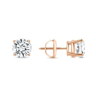 Pre-owned Shine Brite With A Diamond 2 Ct Round Labcreated Grown Diamond Earrings 14k Rose Gold F/vs Basket Screwback In White/colorless
