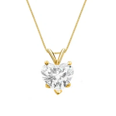 Pre-owned Shine Brite With A Diamond 2.25 Ct Heart Shaped Real Solid 14k Yellow Gold Solitaire Pendant 18" Necklace In White/colorless