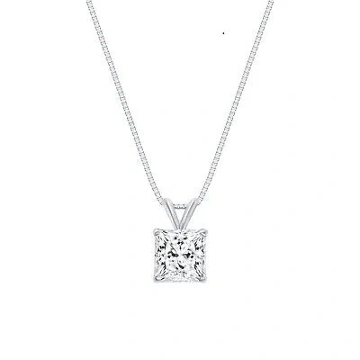 Pre-owned Shine Brite With A Diamond 2.25 Ct Princess 14k White Gold Created Diamond Solitaire Pendant 18" Necklace In White/colorless