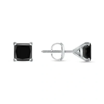 Pre-owned Shine Brite With A Diamond 2.25 Ct Princess Black Earrings Studs Solid 14k White Gold Screw Back Martini In White/colorless