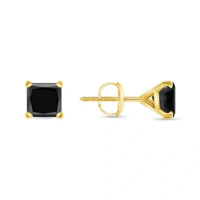 Pre-owned Shine Brite With A Diamond 2.25 Ct Princess Black Earrings Studs Solid 14k Yellow Gold Screw Back Martini In White/colorless