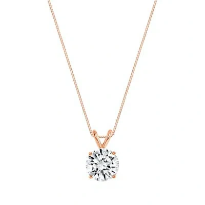 Pre-owned Shine Brite With A Diamond 2.25 Ct Round Brilliant Cut Solid 14k Rose Gold Solitaire Pendant 18" Necklace In White/colorless