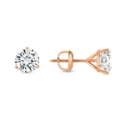 Pre-owned Shine Brite With A Diamond 2.25 Ct Round Cut Earrings Studs Solid Real 14k Rose Gold Screw Back Martini In White/colorless
