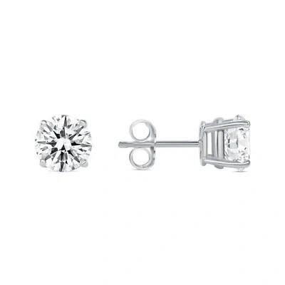 Pre-owned Shine Brite With A Diamond 2.25 Ct Round Earrings Studs Solid 14k White Gold Brilliant Cut Push Back Basket In White/colorless