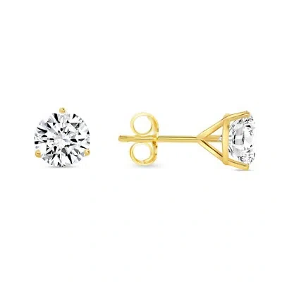 Pre-owned Shine Brite With A Diamond 2.25 Ct Round Cut Earrings Studs Solid Real 14k Yellow Gold Push Back Martini In White/colorless