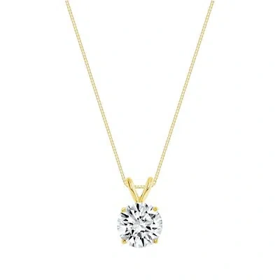 Pre-owned Shine Brite With A Diamond 2.25 Ct Round Cut 14k Yellow Gold Created Diamond Solitaire Pendant Necklace 18" In White/colorless