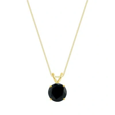 Pre-owned Shine Brite With A Diamond 2.25 Ct Round Cut Black Solid 14k Yellow Gold Solitaire Pendant 18" Necklace