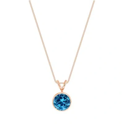 Pre-owned Shine Brite With A Diamond 2.25 Ct Round Cut Blue Solid 14k Rose Gold Solitaire Bezel Pendant 18" Necklace In Pink