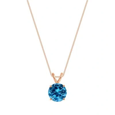 Pre-owned Shine Brite With A Diamond 2.25 Ct Round Cut Blue Solid Real 14k Rose Gold Solitaire Pendant 18" Necklace In Pink