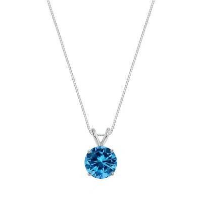 Pre-owned Shine Brite With A Diamond 2.25 Ct Round Cut Blue Solid Real 14k White Gold Solitaire Pendant 18" Necklace