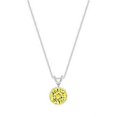 Pre-owned Shine Brite With A Diamond 2.25 Ct Round Cut Canary Solid Real 18k White Gold Bezel Pendant 18" Necklace