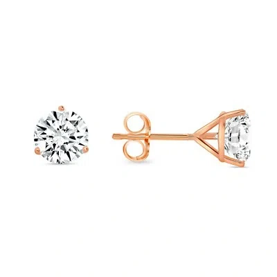 Pre-owned Shine Brite With A Diamond 2.25 Ct Round Cut Earrings Studs Solid Real 14k Rose Gold Push Back Martini In White/colorless