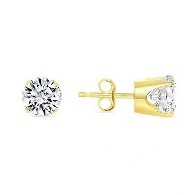 Pre-owned Shine Brite With A Diamond 2.25 Ct Round Cut Earrings Crown Set Studs Real Solid 14k Yellow Gold Push Back In White/colorless