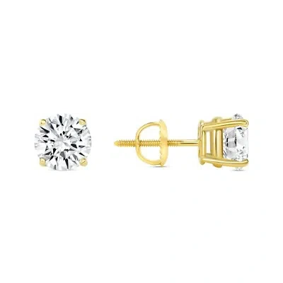 Pre-owned Shine Brite With A Diamond 2.25 Ct Round Cut Earrings Studs Solid Real 18k Yellow Gold Screw Back Basket In White/colorless