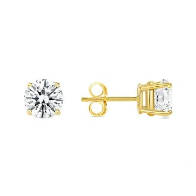 Pre-owned Shine Brite With A Diamond 2.5 Ct Round Earrings Studs Solid 14k Yellow Gold Brilliant Cut Push Back Basket In White/colorless
