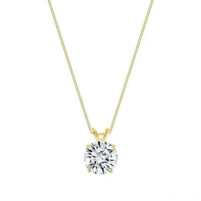 Pre-owned Shine Brite With A Diamond 2.5 Ct Round Real 14k Yellow Gold Simulate Diamond Solitaire Pendant Necklace 18 In White/colorless