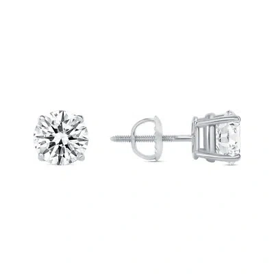 Pre-owned Shine Brite With A Diamond 2.50 Ct Round Real 14k White Gold Sim Diamond Earrings Studs Basket Screw Back In White/colorless