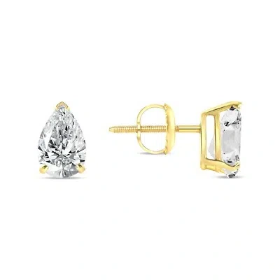 Pre-owned Shine Brite With A Diamond 2.50 Ct Pear Teardrop Cut Earrings Studs Solid 14k Yellow Gold Screw Back Basket In White/colorless
