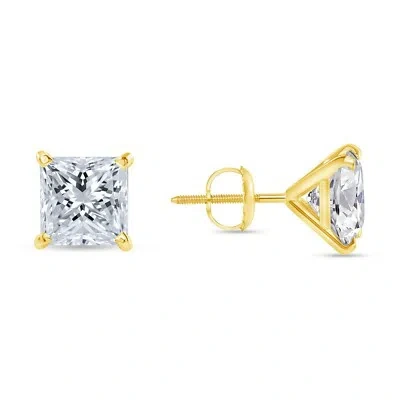 Pre-owned Shine Brite With A Diamond 2.50 Ct Princess Cut Earrings Studs Real 14k Yellow Gold Screw Back Martini