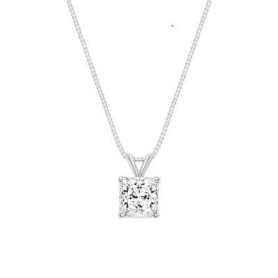 Pre-owned Shine Brite With A Diamond 2.50 Ct Princess Cut Solid Real 14k White Gold Solitaire Pendant 18" Necklace In White/colorless